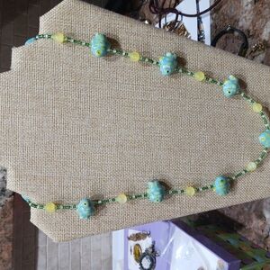 24" Reversible Ceramic Beaded Fish Necklace. Beach, Vacation.